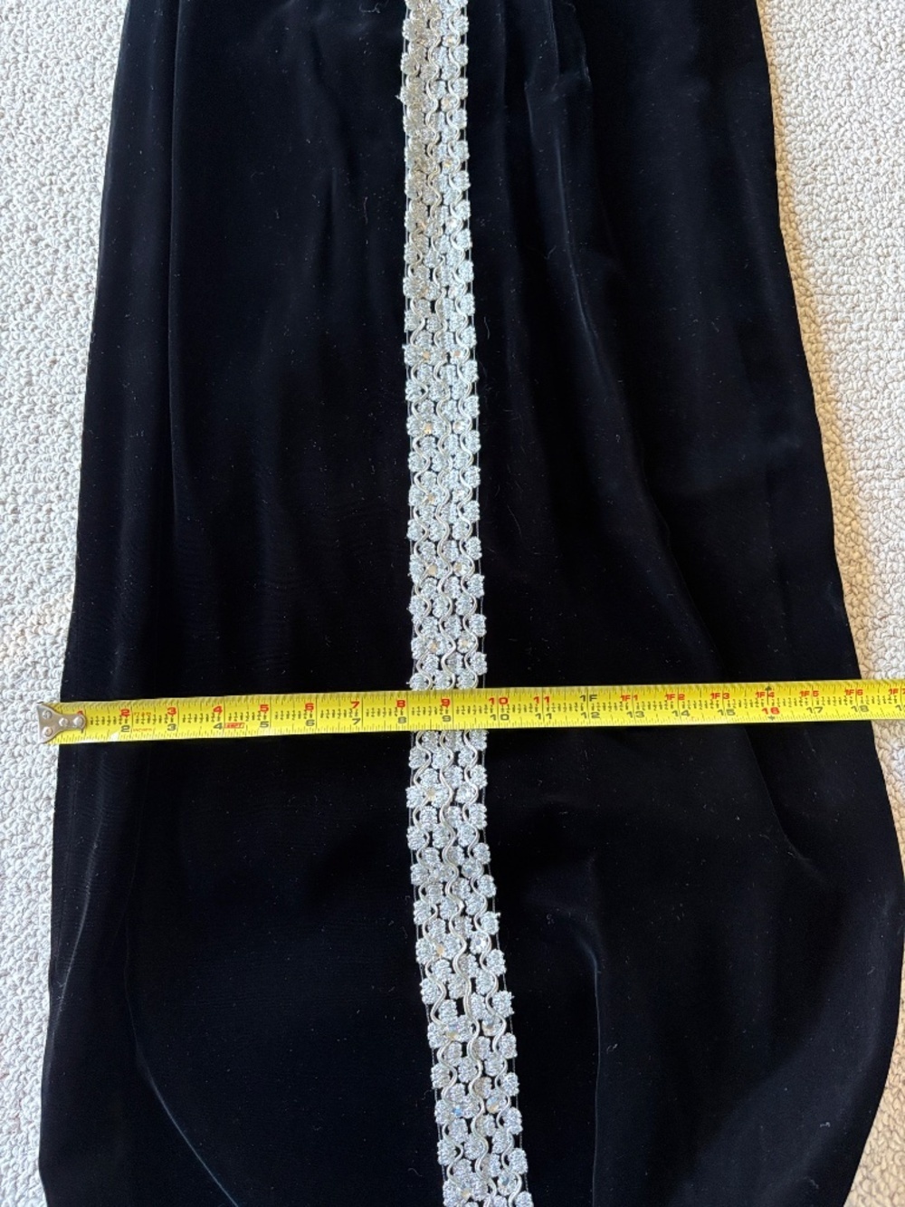 Vintage 70s Black Velvet Column Dress Silver Beaded Mod Evening Gown Glam Chic - Picture 14 of 14